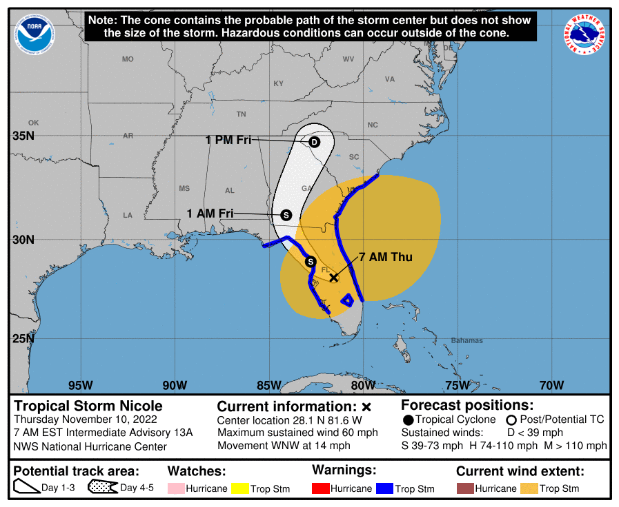 A graphic displaying the projected track of the storm.