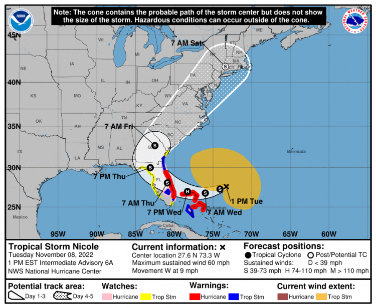 Subtropical Storm Nicole – Update 2 – 11/8/2022 » UF Emergency Weather ...