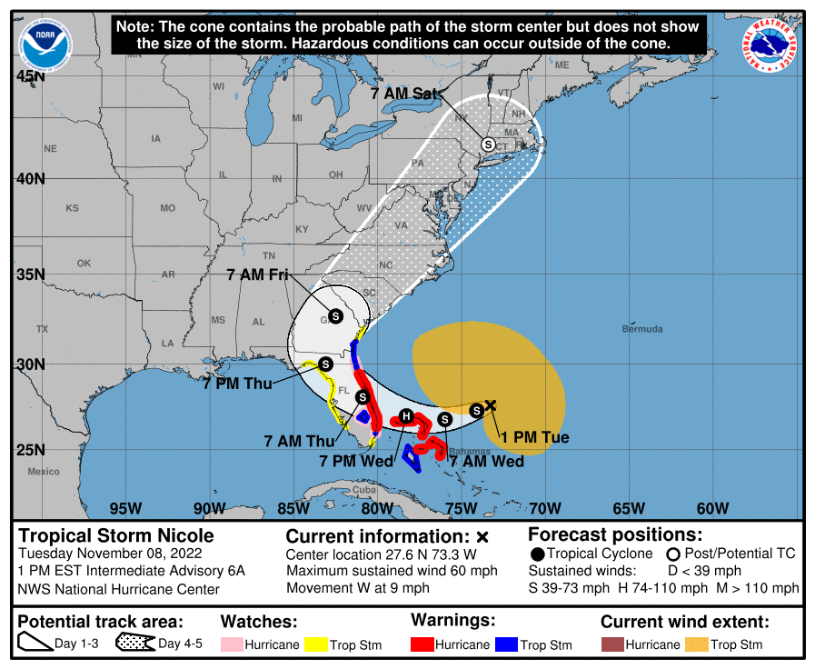 A graphic displaying the possible track of the storm.
