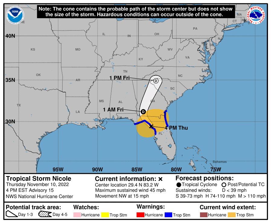 A graphic displaying the projected track of the storm.