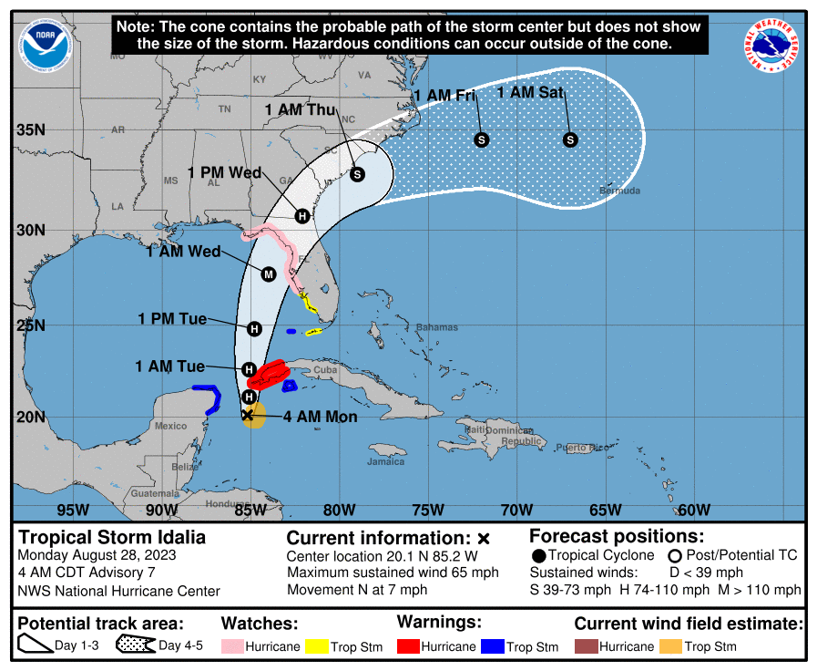 Tropical Storm Idalia's probable path.