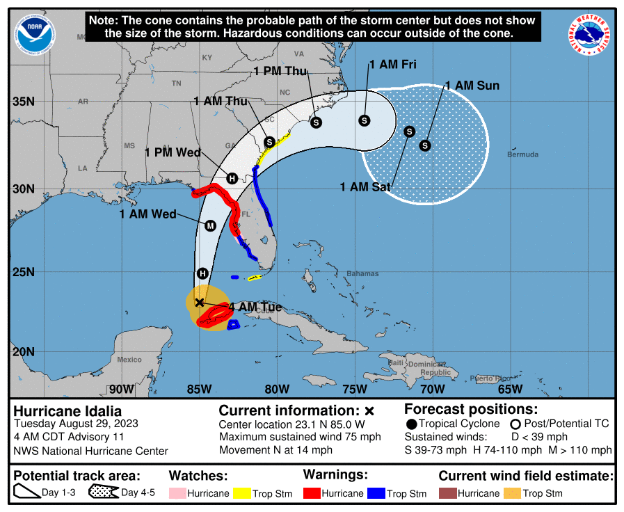 Hurricane Idalia's probable path.