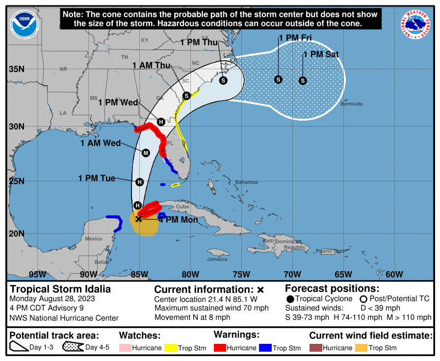 Tropical Storm Idalia's probable path. 