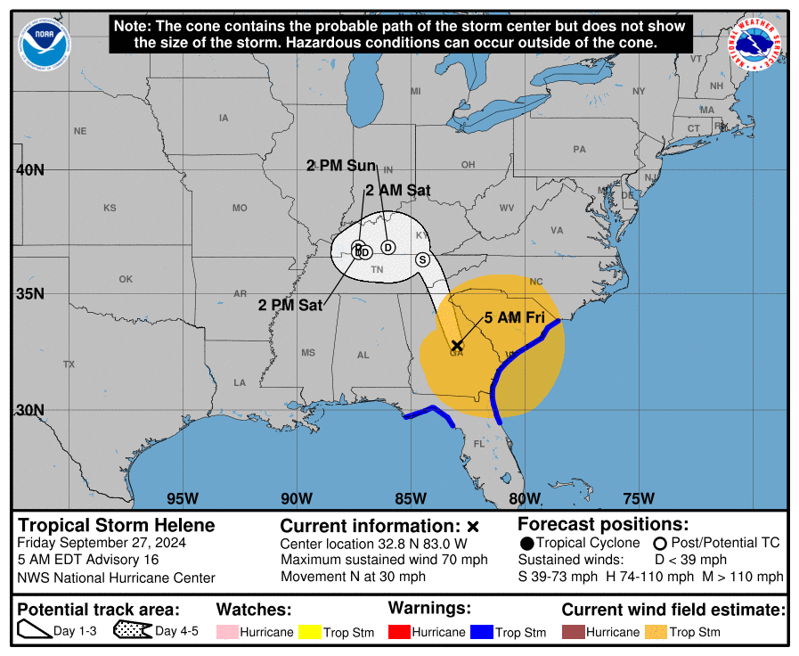 Tropical Storm Helene's path