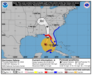 A map of Hurricane Helene's probable path.