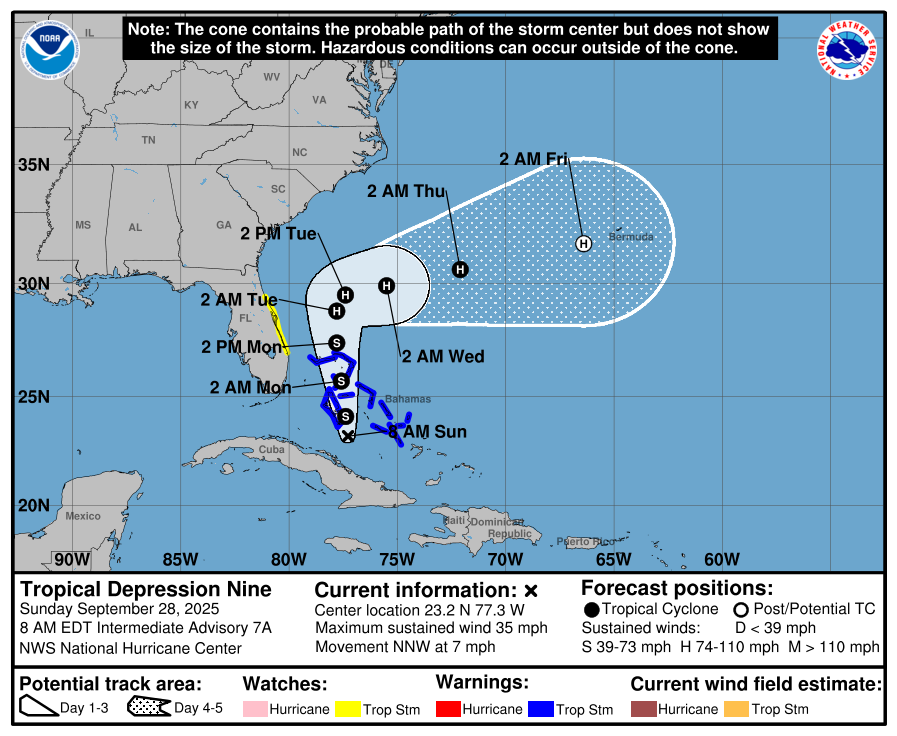 Graphic depicting likely path of storm.