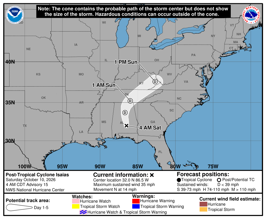 Image depicts storm's probable path.